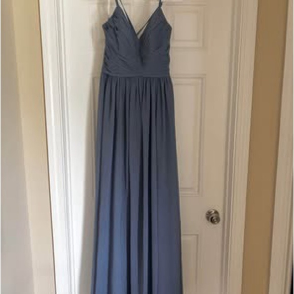 JJs House Blue Maxi Dress Pleated V-Neck Spaghetti Strap